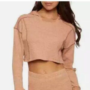 Almost Famous mauve Pink waffle hoodie cropped sweater Large Athleisure NWT